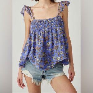 NWT Free People Nala Printed Babydoll Cobalt Combo, Size XS, Bohemian Floral